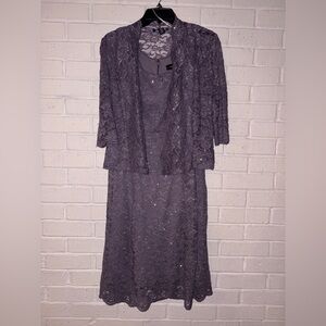 MOTHER OF THE BRIDE Lace Sequin Two-Piece Dress Set in Dusty Purple